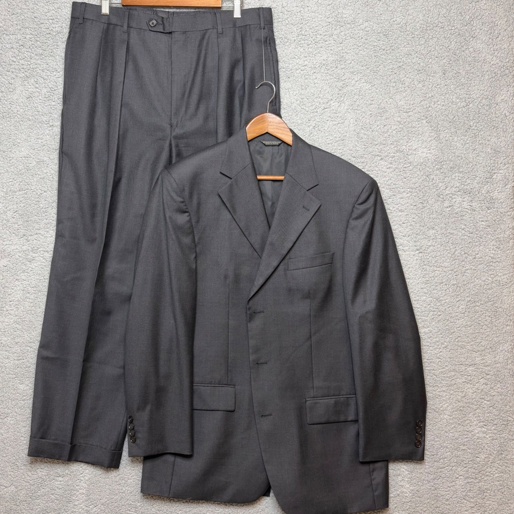 VTG Harold Powell 100% Wool Suit 43L 37x30 Men Gray 2 Piece Blazer Pants Classic